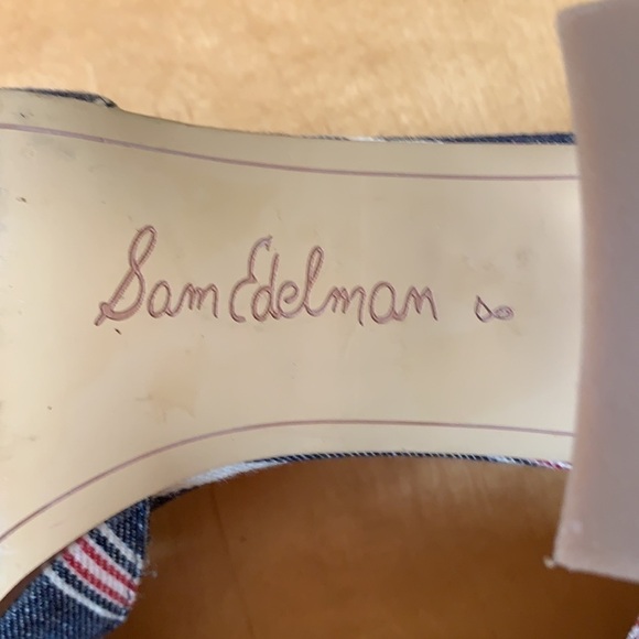 Sam Edelman Susie Stripe Denim Block Heel Sandals 8 - Picture 7 of 8